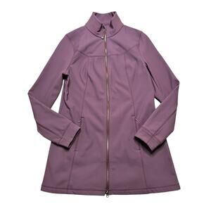 PrAna BreatHe Purple womens Sz Large Fleece Lined Long Scuba Jacket Coat